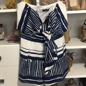 Navy blue and white front tie romper